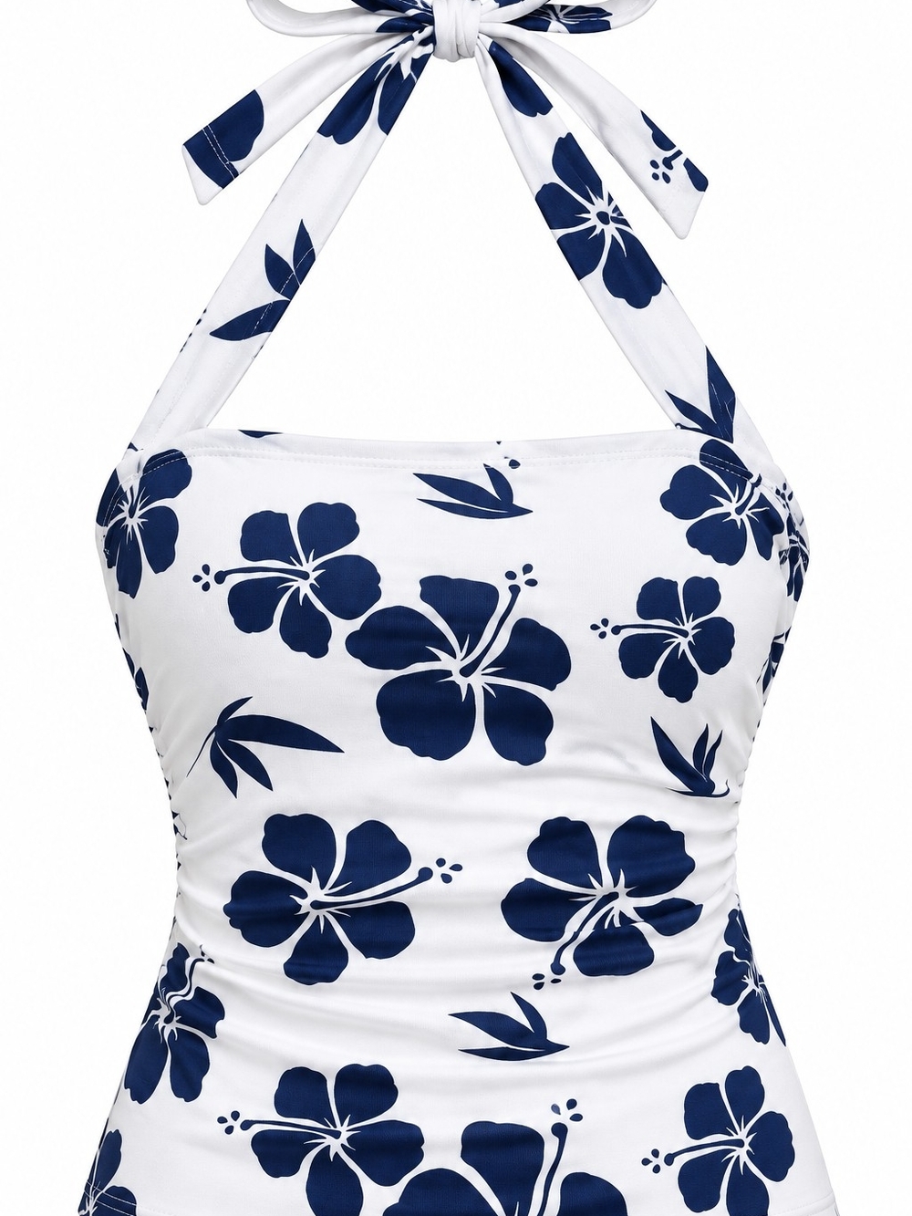 Soleia White & Navy Floral Halter Tank Top Vacation Top